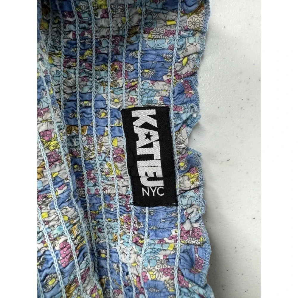 Katie J NYC Blue Floral Smocked Tiered Ruffle Mini Skirt Girls XS